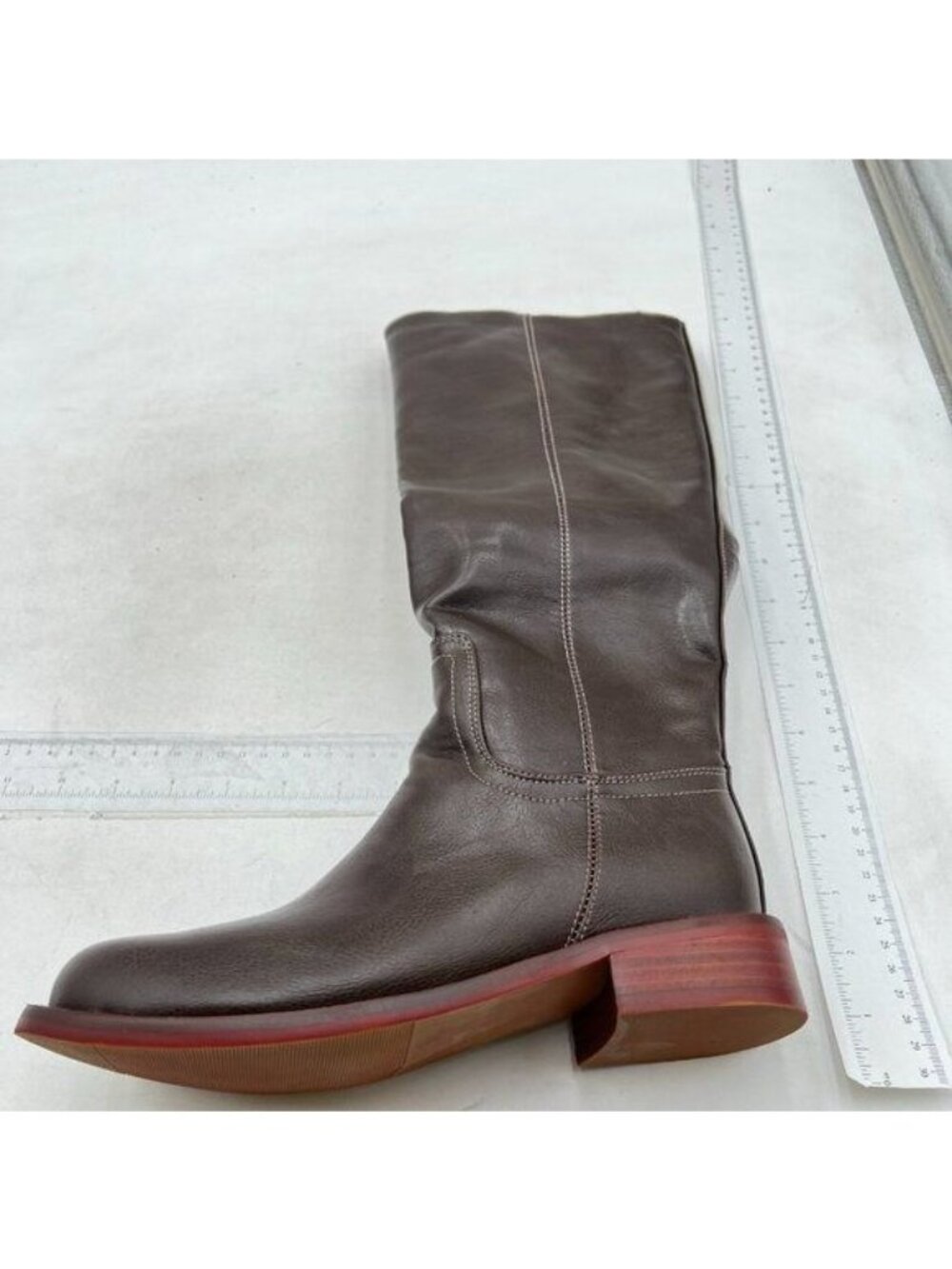 nee High Boots for Women Tall Fall Boots Chunky Low Block Heel Round Toe Brown